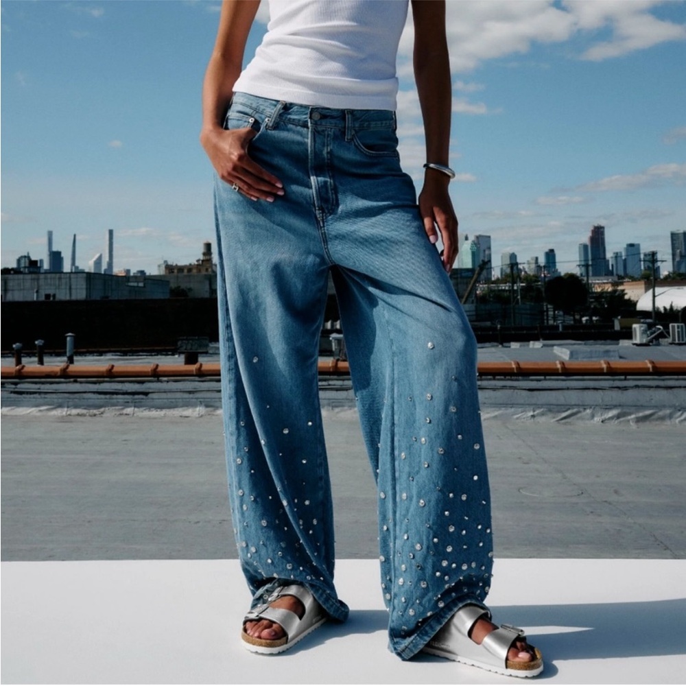 COS Relaxed Wide Leg Low Rise Full Length Embellished Jewel Jeans